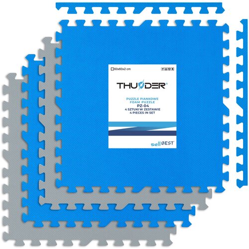 THUNDER Za&scaron;čitne fitness podloge PZ-04 &ndash; 60 &times; 60 cm, 4-delni set, modro-sive puzzle podloge, 2 cm, (5000115961) Cene