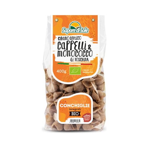 Sapore di Sole Testenine iz polnozrnate trde p&amp;scaron;enice, Grano Antico - Cappelli &amp;amp; Monococco - Conchiglie, bio Slike