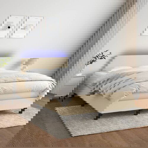 The Living Store Box spring postelja z vzmetnico LED krem 120x200 cm blago - Box Spring Postelja, (21515574) Slike