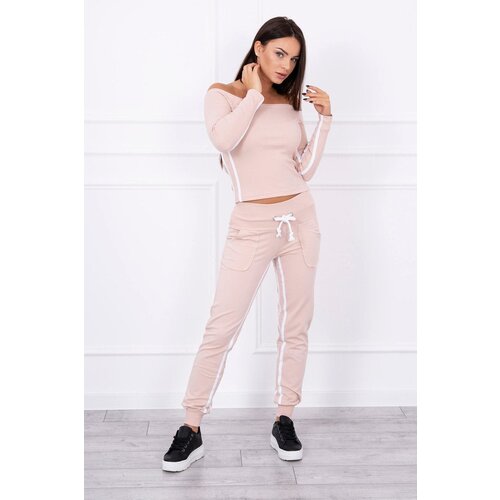 Kesi Set with double stripe in powder beige color Cene