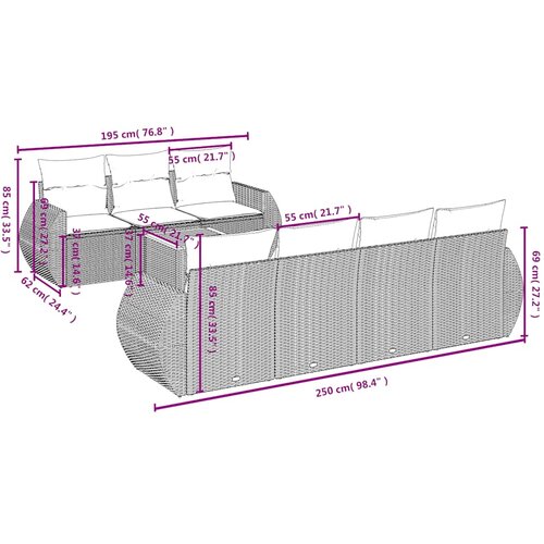  8-dijelni set vrtnih sofa od poliratana s jastucima crni Crna 70 x 62 x 69 cm Slike
