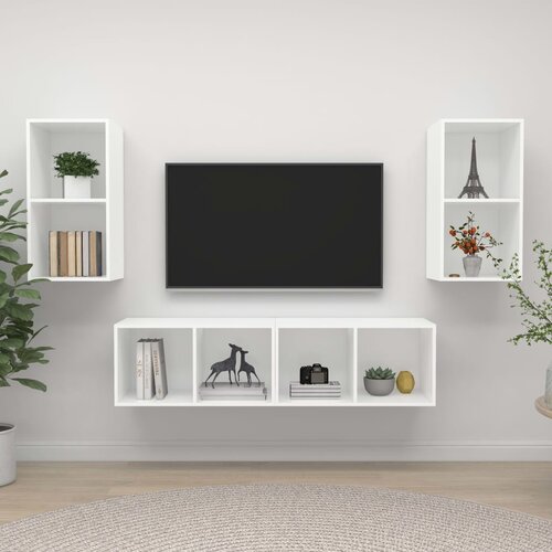 TV Stenske TV omarice 4 kosi bela iverna plo&amp;scaron;ča Slike