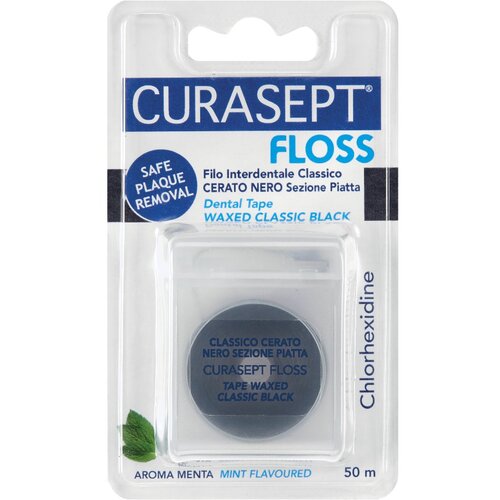 Curasept Floss Classic, črna povo&amp;scaron;čena zobna nitka Slike