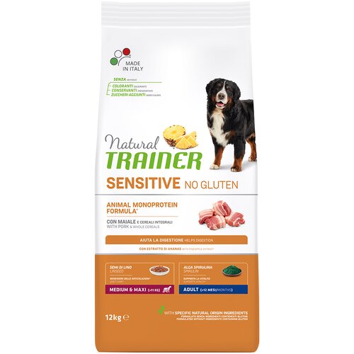 Natural trainer Sensitive No Gluten Adult Medium/Maxi s svinjino - Varčno pakiranje: 2 x 12 kg Slike