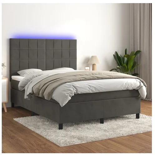  Box spring postelja z vzmetnico LED temno siva 140x190 cm žamet