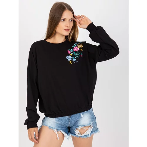 Fashion Hunters Black sweatshirt without a hood with RUE PARIS embroidery
