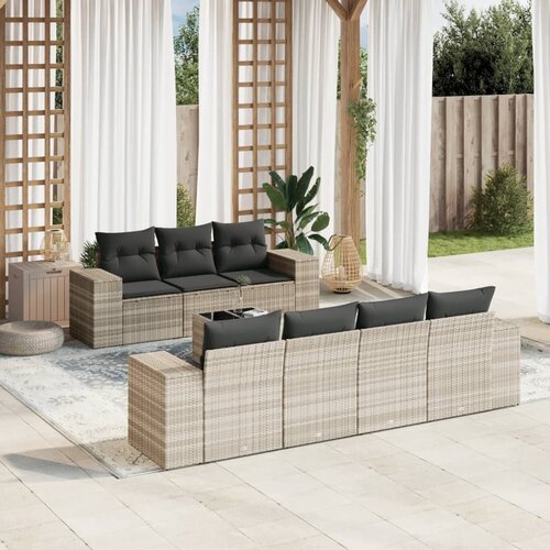 vidaXL 8-dijelni set vrtnih sofa od poliratana s jastucima svjetlosivi Cijene