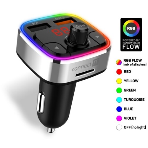 Connect IT CCC-9090-SL- led rgb fm predajnik za auto sa funkcijom handsfree, crna/srebrna Slike