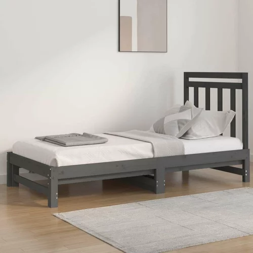  Izvlečna dnevna postelja siva 2x(90x190) cm trdna borovina, (20724580)