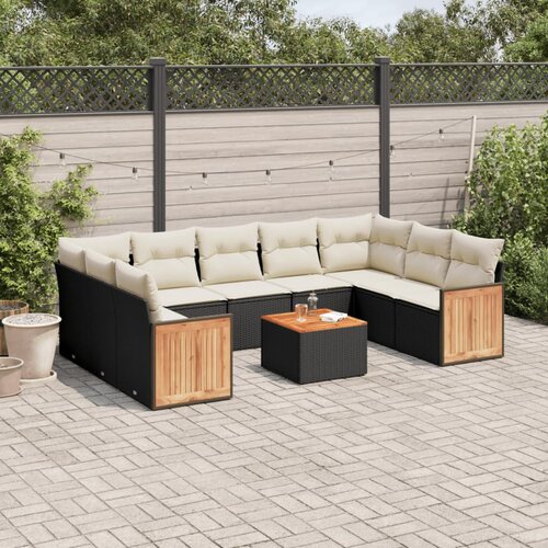 VidaXL 10-dijelni set vrtnih sofa s jastucima crni od poliratana Slike