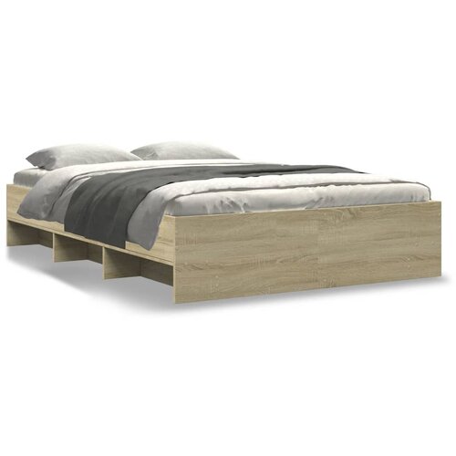 VidaXL Posteljni okvir sonoma hrast 135x190 cm inženirski les Slike