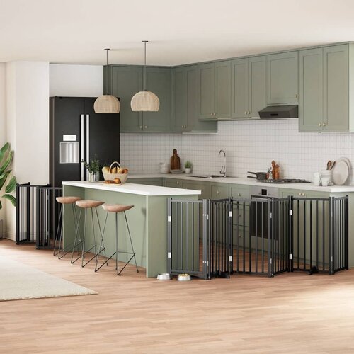 VidaXL Ograda za pse z vrati zložljiva 15 panelov črna 750 cm les Slike