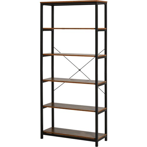 HOMCOM Knjižnica v vintage industrijskem slogu s 6 lesenimi in črnimi kovinskimi policami, 80x30x180cm, (20755503) Cene