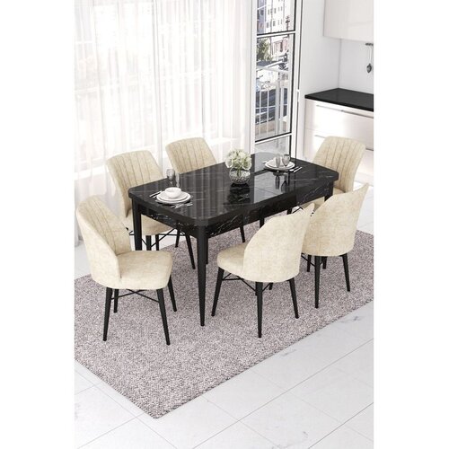 Hanah home Set Trpezarijski sto i 6 stolica Nef, Krem-crna Cene