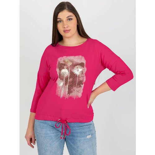 Fashion Hunters Fuchsia blouse size plus with hem and print Slike