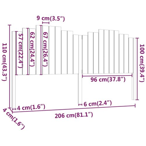  Uzglavlje za krevet crno 206 x 4 x 110 cm od masivne borovine Slike