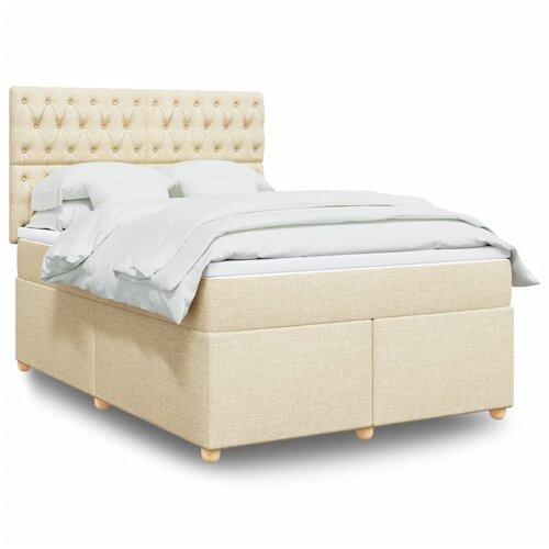 vidaXL Box spring postelja z vzmetnico krem 140x200 cm blago Cene