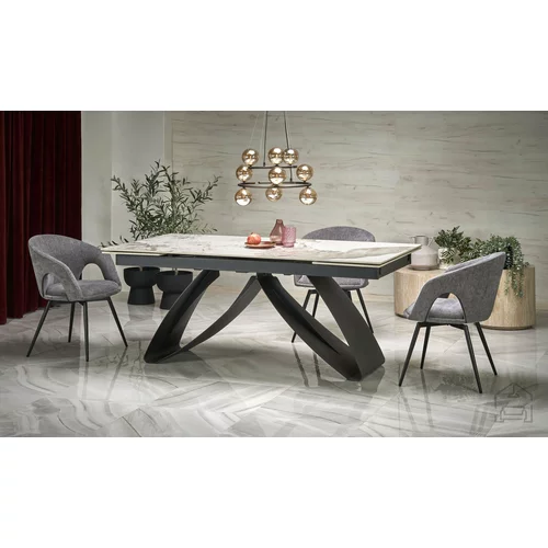 Halmar Blagovaonski stol na razvlačenje Hilario 180-260 cm - bijeli mramor/crna