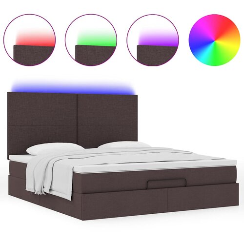 VidaXL Otomanski krevet s madracem i LED tamnosmeđi 160x200cm tkanine Slike