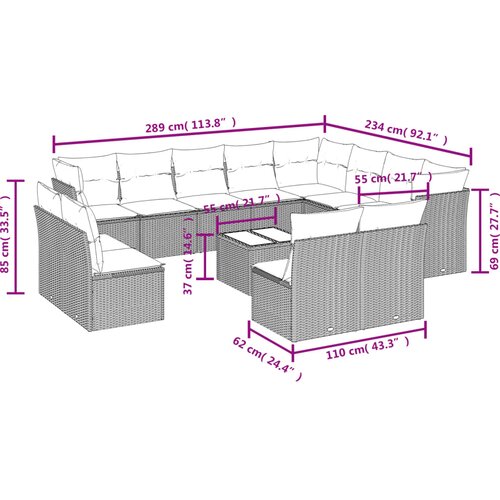  13-dijelni set vrtnih sofa od poliratana s jastucima sivi Slike