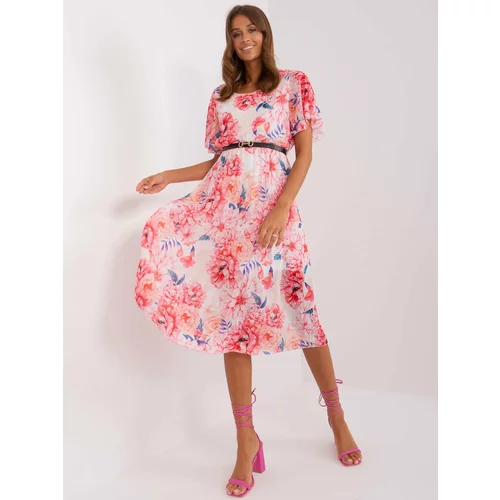 Fashion Hunters Beige and pink flowing dress with flowers