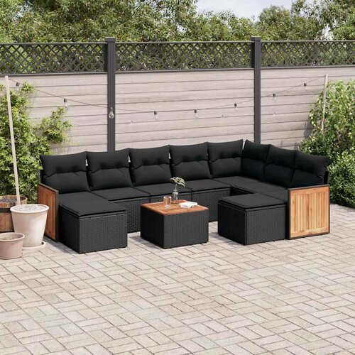  10-dijelni set vrtnih sofa s jastucima crni od poliratana Cijene