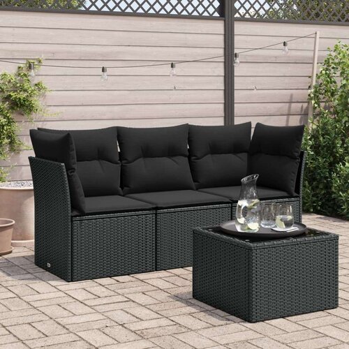  4-dijelni set vrtnih sofa od poliratana s jastucima crni Slike