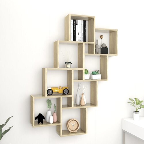 vidaXL Stenska polica kockasta sonoma hrast 90x15x119 cm iverna plošča, (20765029) Cene