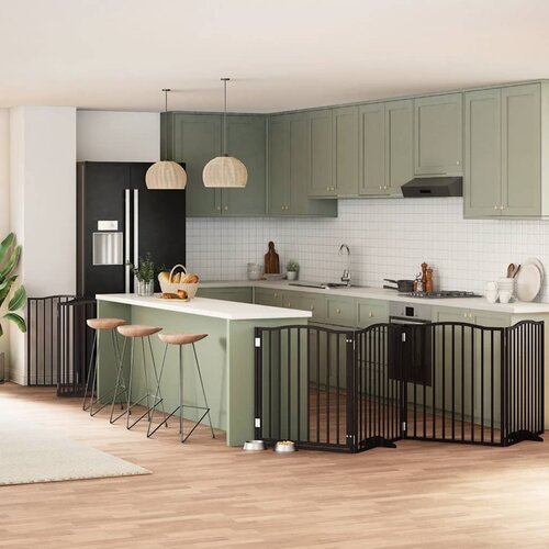 vidaXL Ograda za pse z vrati zložljiva 12 panelov črna 960 cm les Cene