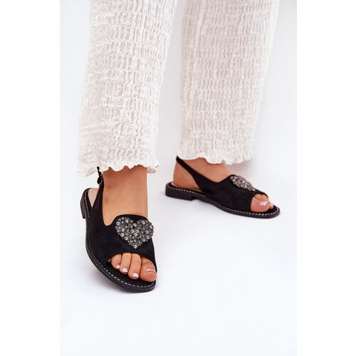 S. BARSKI Women's Sandals With Decorative Heart S.Barski KV27-018 Black Cene