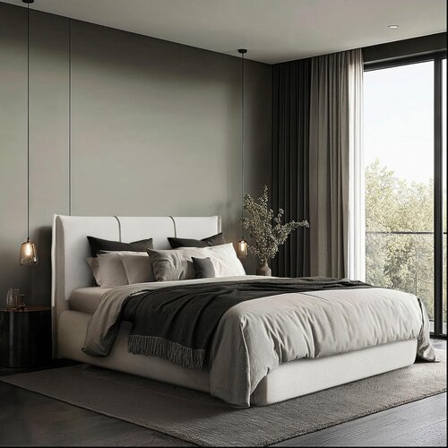 MID.YOU OBLAZINJENA POSTELJA 160 cm x 200 cm , les, tekstil, leseni material krem barve Cene