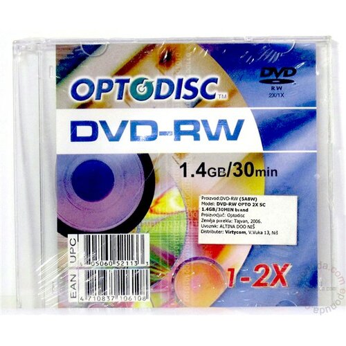 Optodisc DVD-RW 8CM 1.4GB 2X SLIM CASE disk Slike
