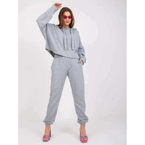 Fashion Hunters Basic gray melange sweatshirt set with trousers
