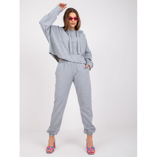 Fashion Hunters Basic gray melange sweatshirt set with trousers Cene
