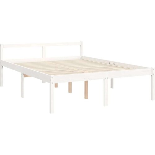 VidaXL okvir kreveta s uzglavljem bijeli 140 x 190 cm od masivnog drva Slike