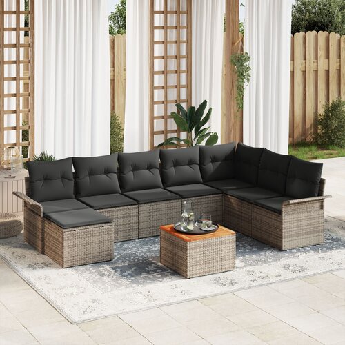VidaXL 9-delni vrtni sofa set z blazinami Siva Poli Ratan Akacija Slike