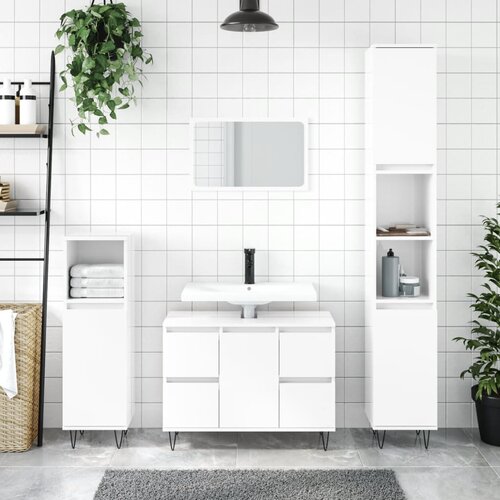 The Living Store Kopalni&amp;scaron;ka omarica visok sijaj bela 80x33x60 cm inženirski les - Kopalni&amp;scaron;ka Omarica, (21436781) Slike