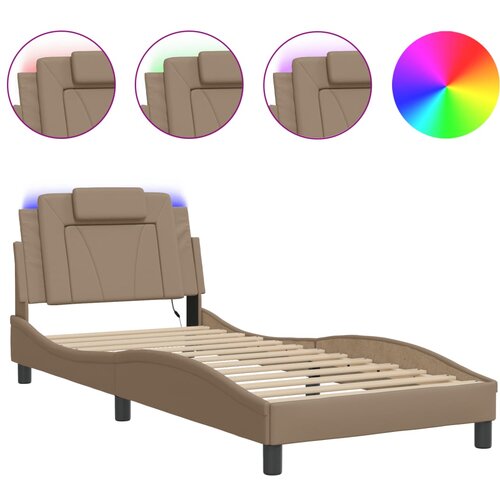 VidaXL Posteljni okvir z LED lučkami kapučino 90x200 cm umetno usnje, (21094927) Slike