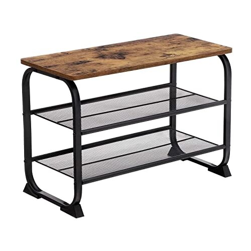 Songmics klop za čevlje, industrijsko stojalo za čevlje z 2 mrežastima policama, zaobljeni železni okvir, za hodnik in dnevno sobo, stabilno, tanko in prostorsko varčno, rustikalno rjava LMR32BX, (21389223) Cene