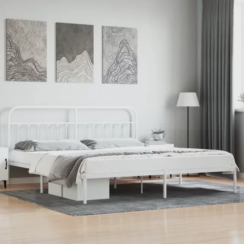 Metalni okvir za krevet s uzglavljem bijeli 193x203 cm
