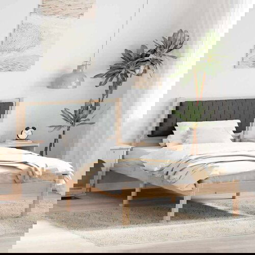 vidaXL Posteljni okvir z oblazinjenim vzglavjem z vzglavjem Temno siva Cene