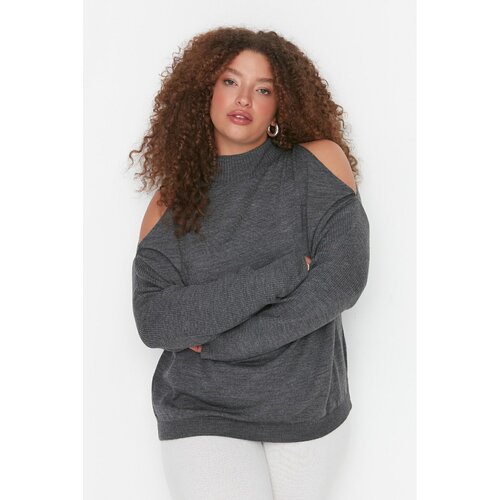Trendyol Curve Anthracite Cutout Detailed Knitwear Sweater Slike
