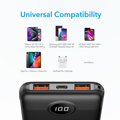 Powerbank Veger L10S PD QC3.0 20W 10000 mAh črn Slike