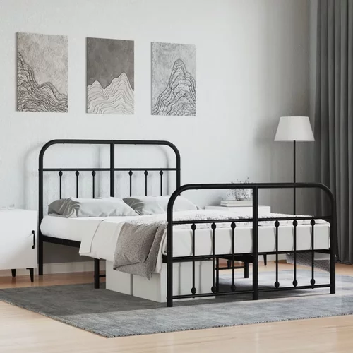 vidaXL Kovinski posteljni okvir z vzglavjem in vznožjem črn 120x190 cm