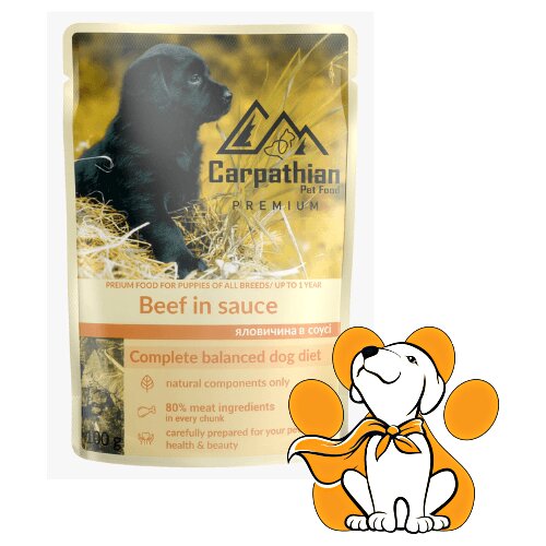 Carpathian Pet Food All Breeds Puppy Beef in Sauce 100g, Vlažna Hrana Za &amp;Scaron;tence Slike
