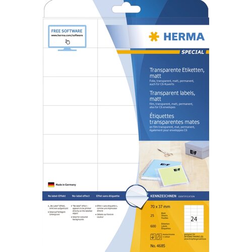 Herma Etikete 70X37 A4/24 1/25 transparent Slike