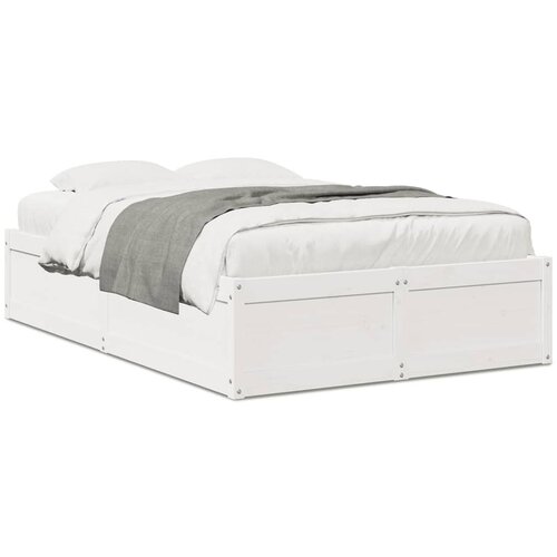 VidaXL Posteljni okvir bel 135x190 cm trdna borovina Slike