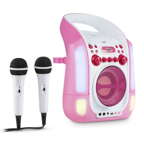 Auna Kara Illumina , roza Karaoke sistem, CD, USB, MP3, Led svetlobna šov, 2 x Mikrofon, prenosni