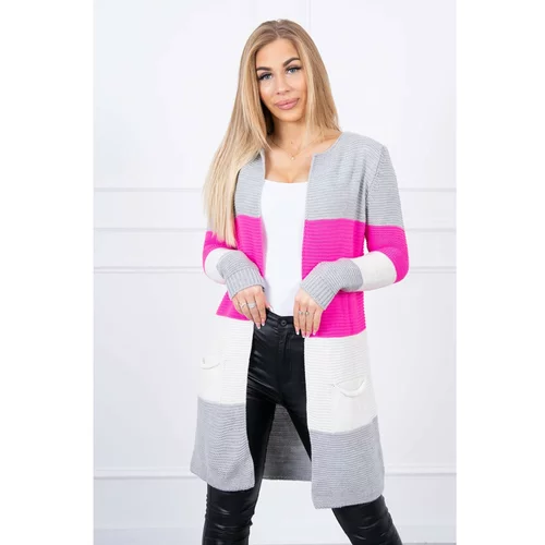 Kesi Sweater Cardigan in the straps gray+pink neon