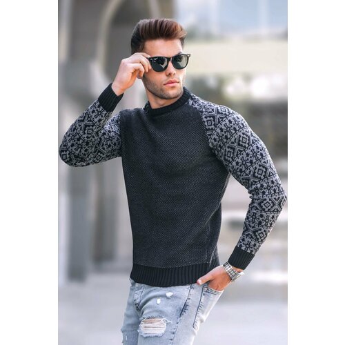 Madmext Black Jacquard Patterned Crew Neck Knitwear Sweater 5770 Slike
